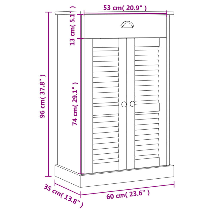 Schoenenkast VIGO 60x35x96 cm massief grenenhout wit