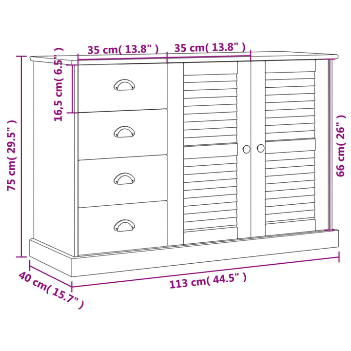 Dressoir met lades VIGO 113x40x75 cm massief grenenhout