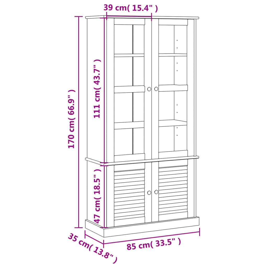 Vitrinekast VIGO 85x35x170 cm massief grenenhout