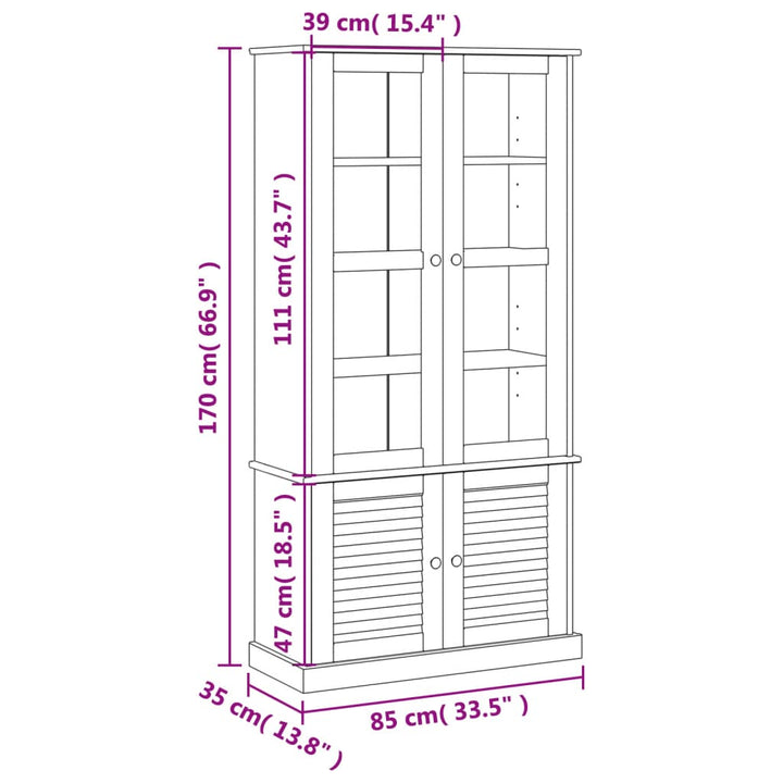 Vitrinekast VIGO 85x35x170 cm massief grenenhout grijs