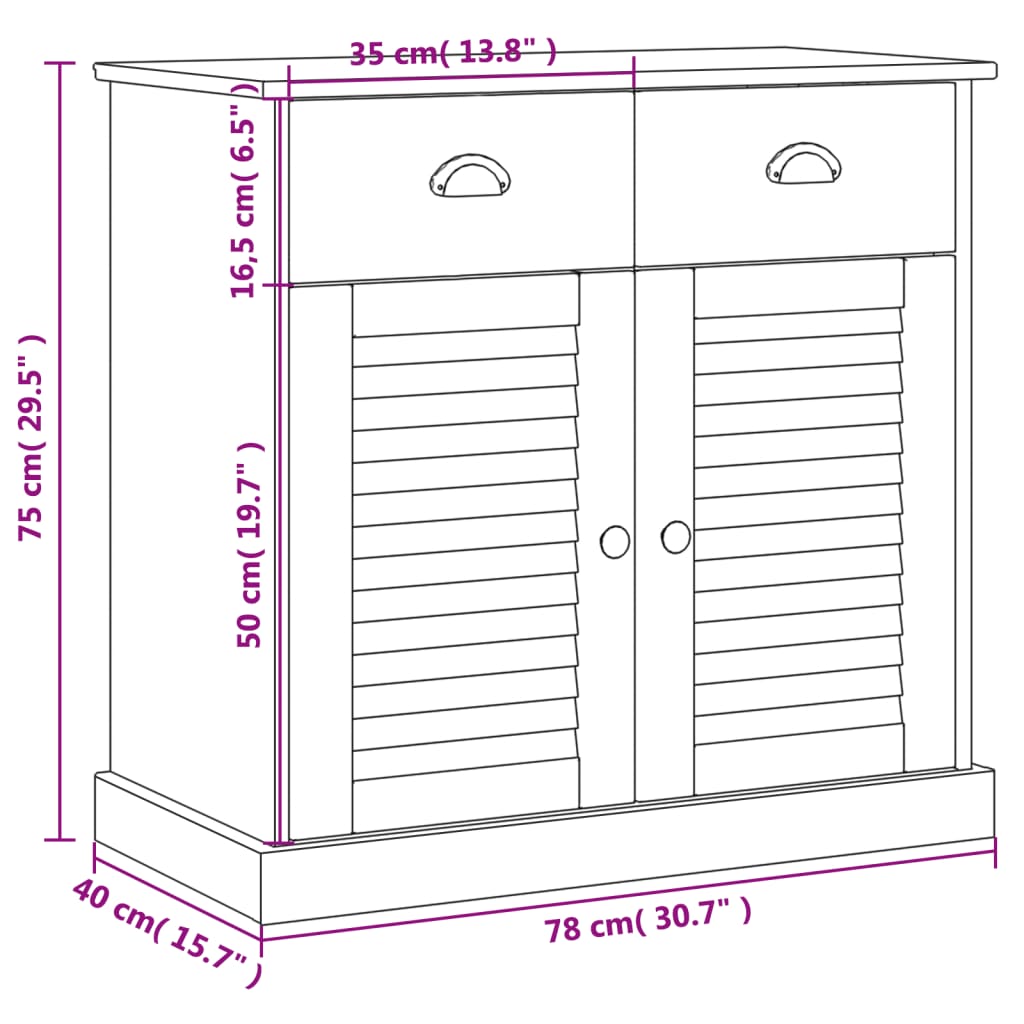 Dressoir met lades VIGO 78x40x75 cm massief grenenhout wit