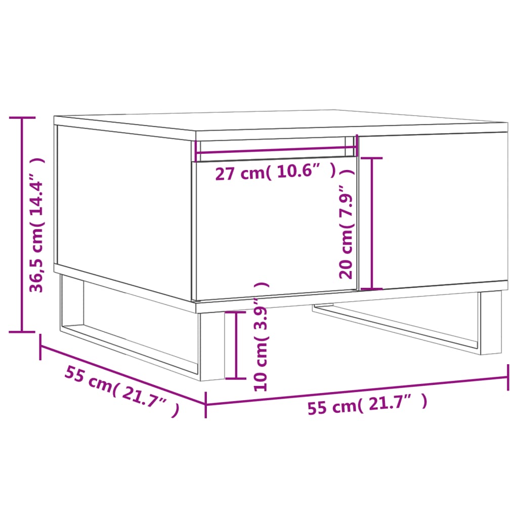 Salontafel 55x55x36,5 cm bewerkt hout gerookt eikenkleurig