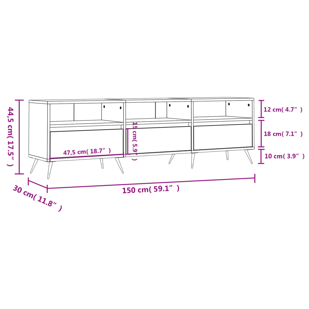 Tv-meubel 150x30x44,5 cm bewerkt hout zwart