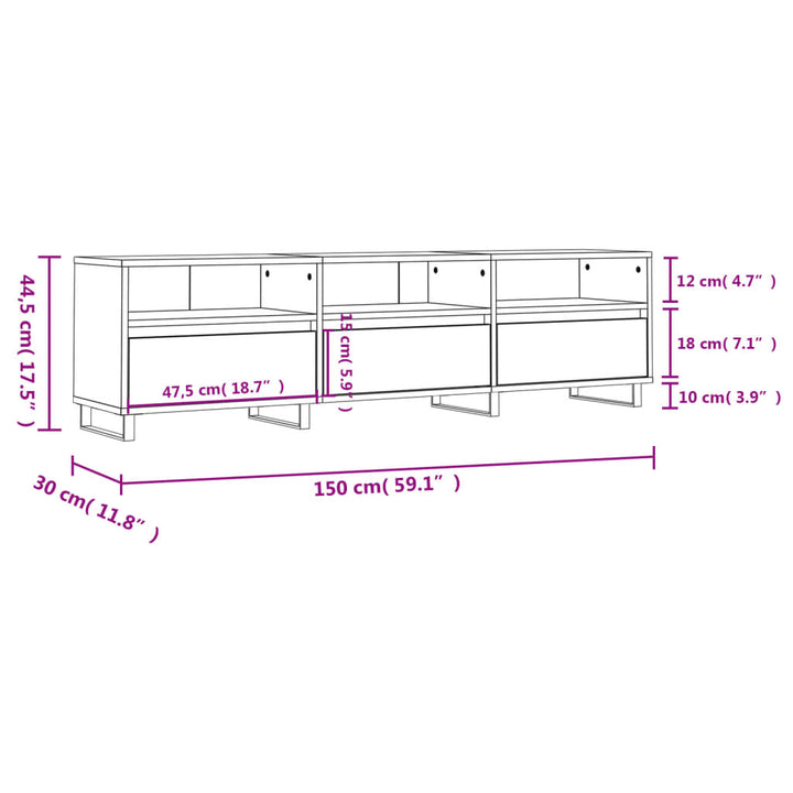 Tv-meubel 150x30x44,5 cm bewerkt hout zwart