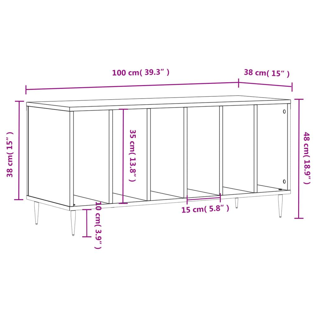 Platenkast 100x38x48 cm bewerkt hout bruin eikenkleur