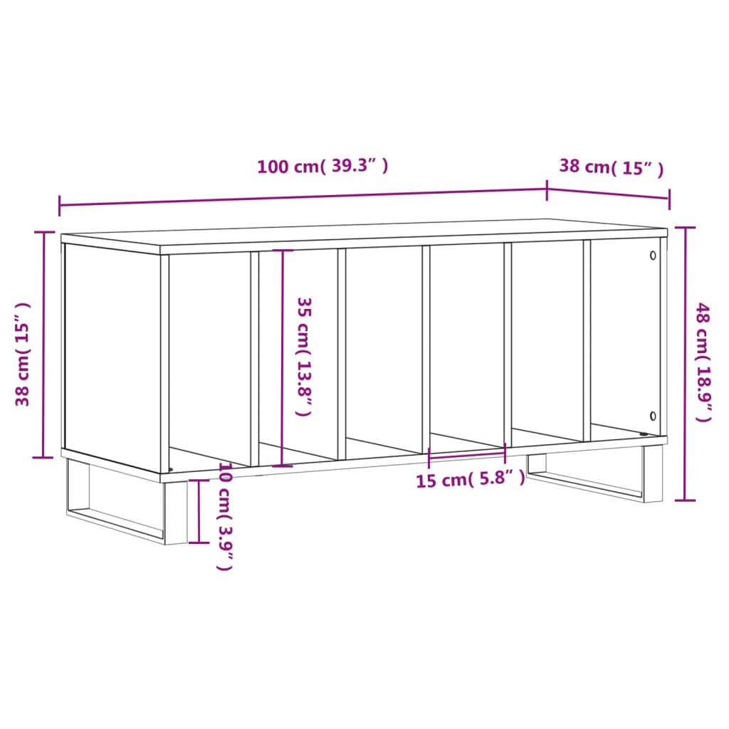 Platenkast 100x38x48 cm bewerkt hout gerookt eikenkleurig