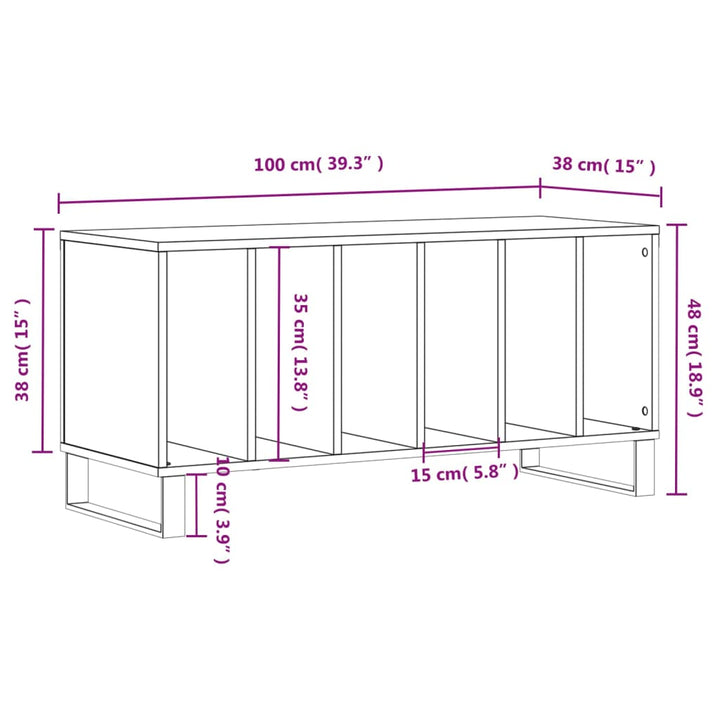 Platenkast 100x38x48 cm bewerkt hout gerookt eikenkleurig