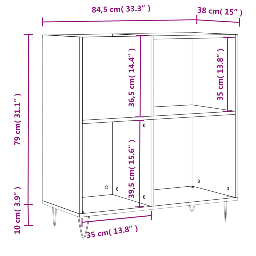 Platenkast 84,5x38x89 cm bewerkt hout sonoma eikenkleurig