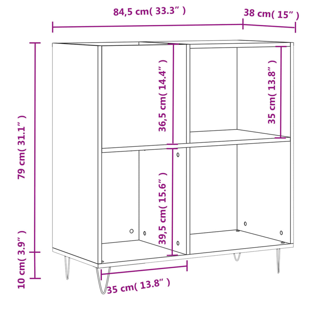 Platenkast 84,5x38x89 cm bewerkt hout gerookt eikenkleurig