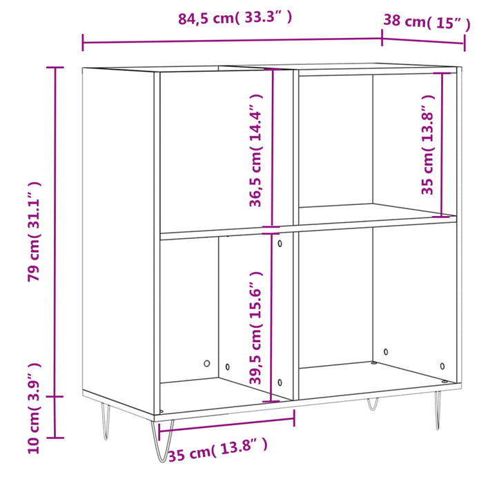 Platenkast 84,5x38x89 cm bewerkt hout bruin eikenkleur