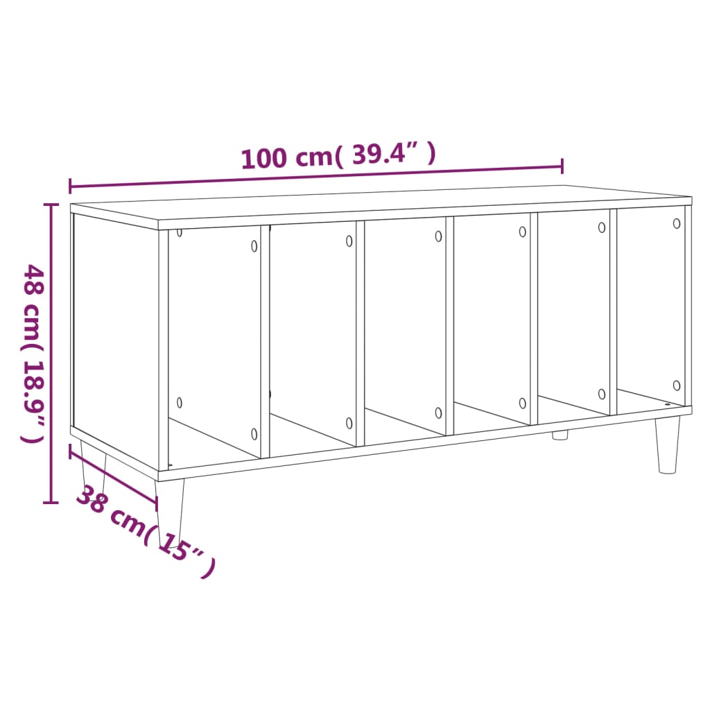 Platenkast 100x38x48 cm bewerkt hout zwart