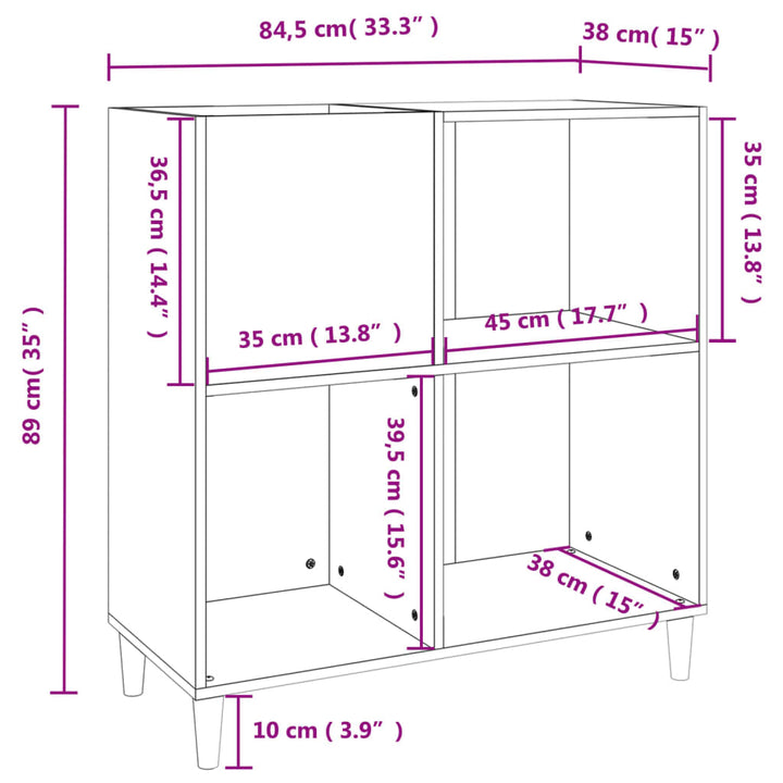 Platenkast 84,5x38x89 cm bewerkt hout zwart