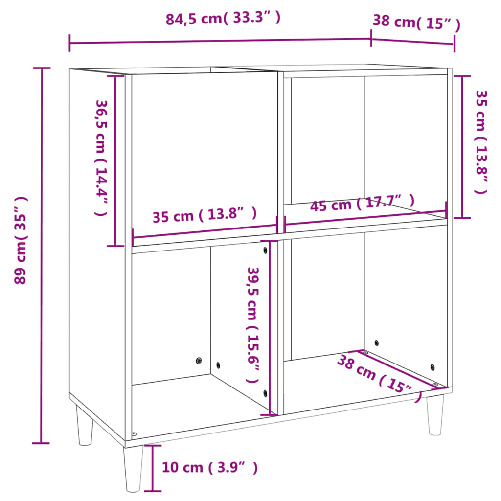 Platenkast 84,5x38x89 cm bewerkt hout grijs sonoma eikenkleurig