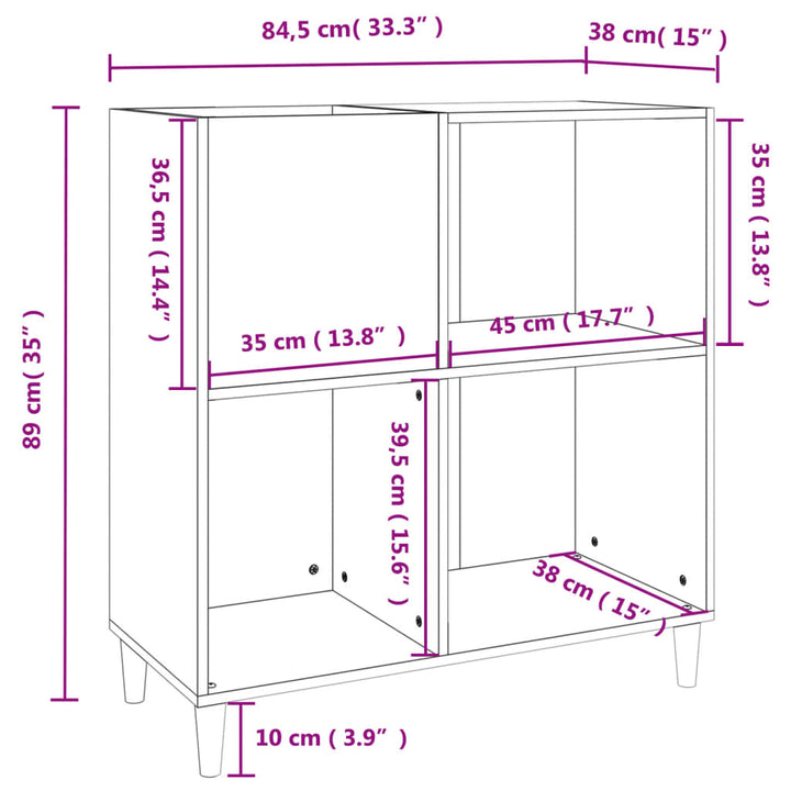 Platenkast 84,5x38x89 cm bewerkt hout bruin eikenkleur