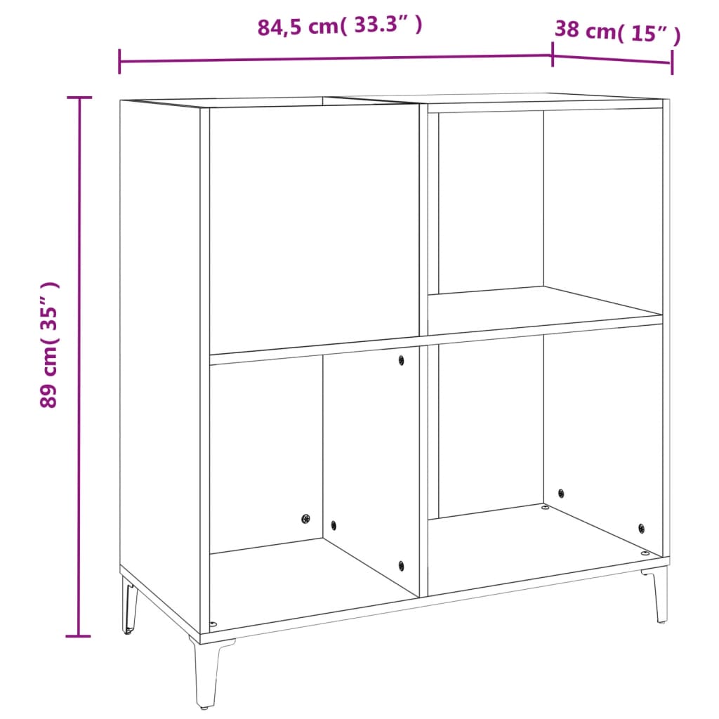 Platenkast 84,5x38x89 cm bewerkt hout grijs sonoma eikenkleurig