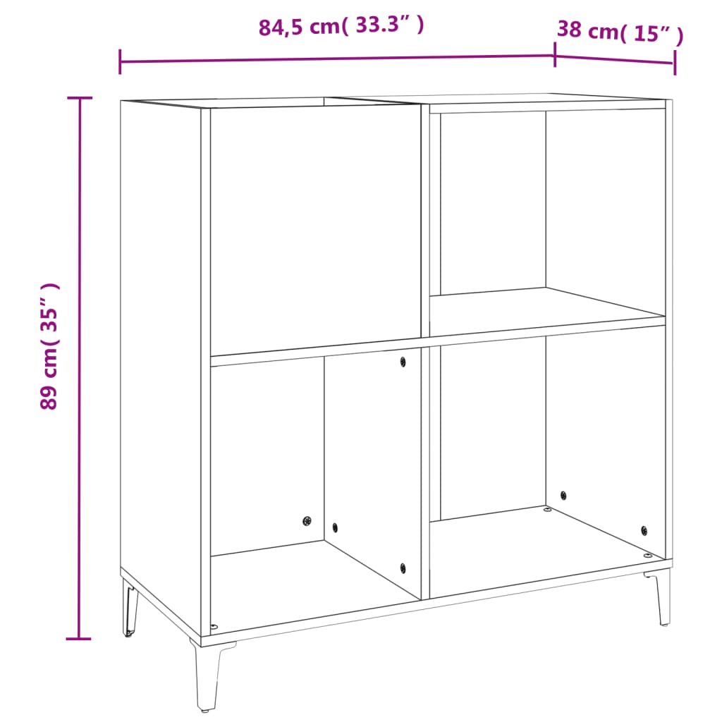 Platenkast 84,5x38x89 cm bewerkt hout bruin eikenkleur