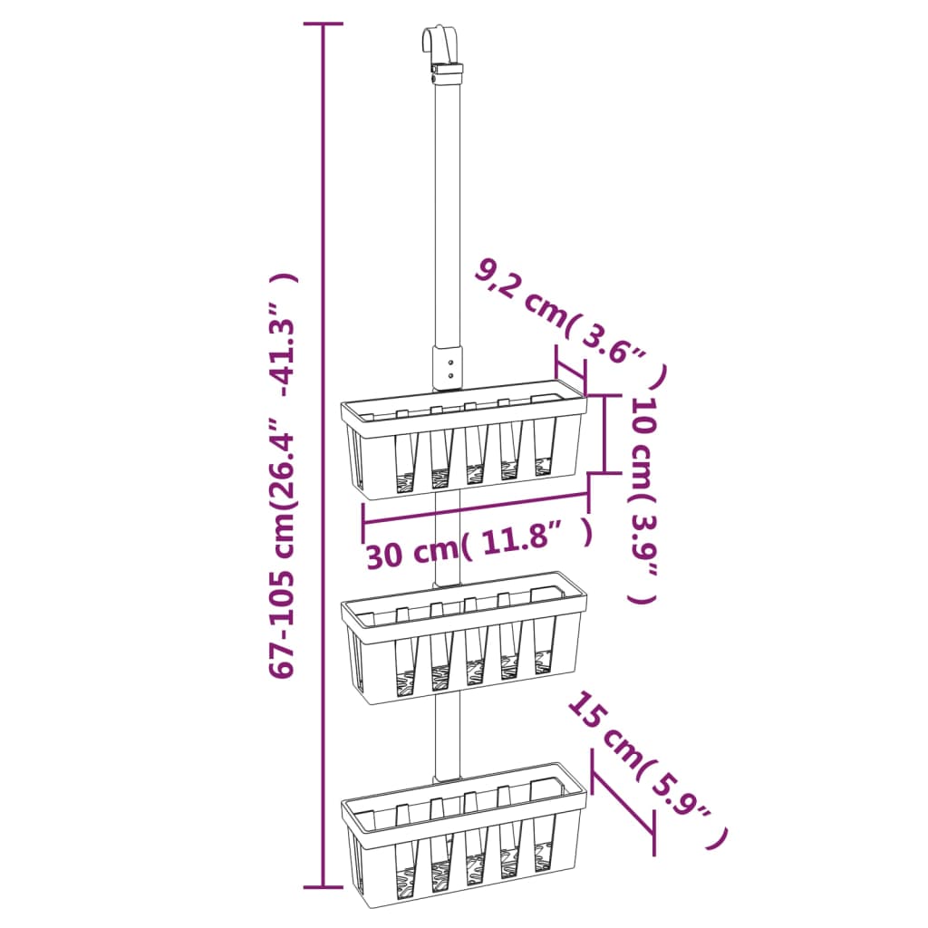 Doucherek 30x15x(67-105) cm aluminium