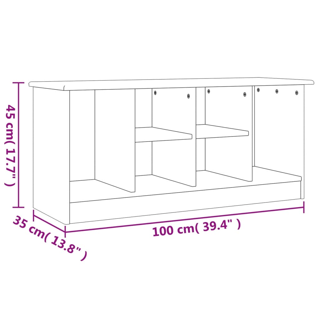 schoenenbankje ALTA 100x35x45 cm massief grenenhout