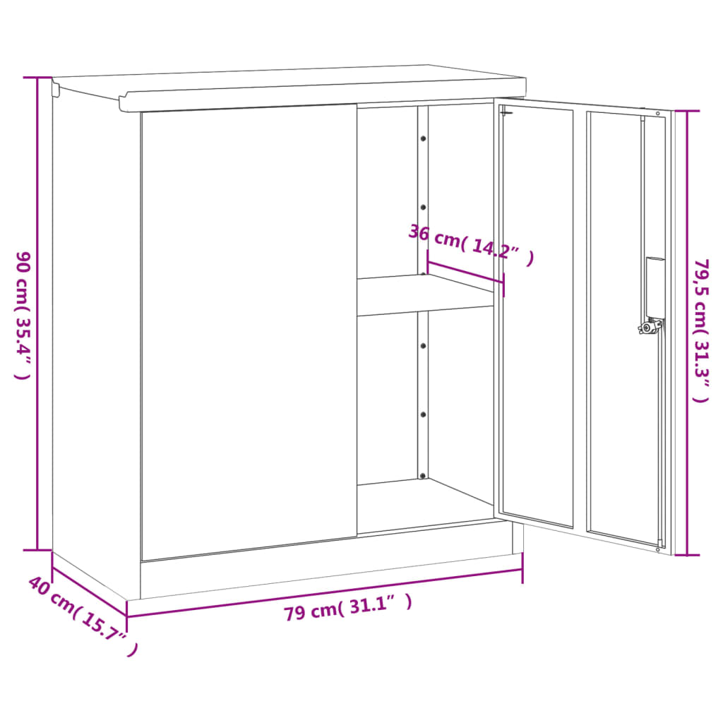 Archiefkast 79x40x90 cm staal wit