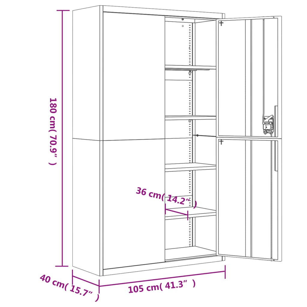 Archiefkast 105x40x180 cm staal zwart