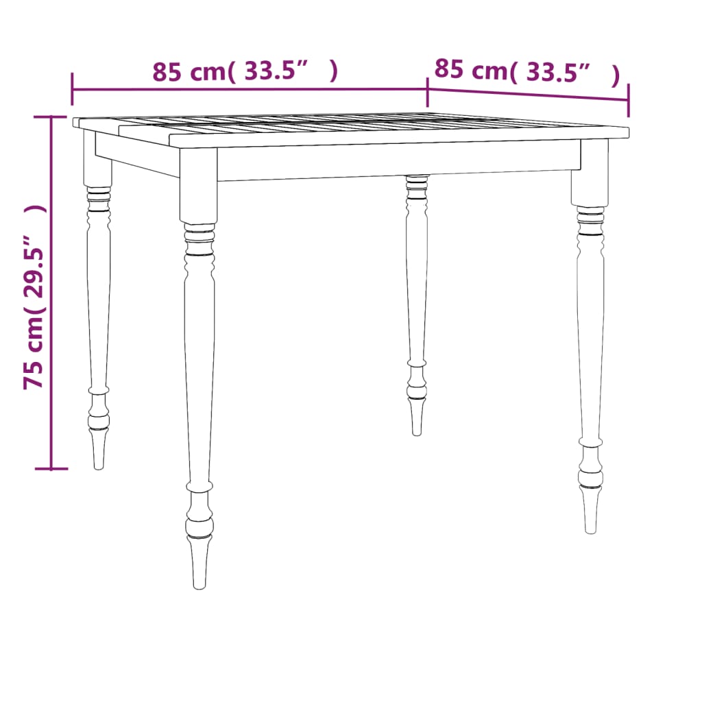 Tafel Batavia 85x85x75 cm massief teakhout