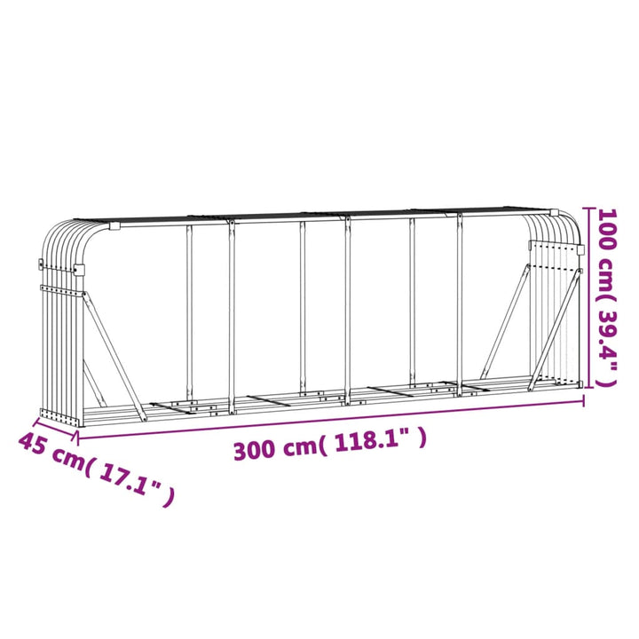 Haardhoutopslag 300x45x100 cm gegalvaniseerd staal groen