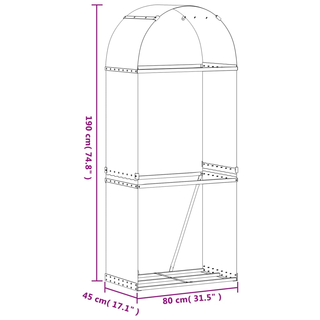 Haardhoutopslag 80x45x190 cm gegalvaniseerd staal lichtgrijs