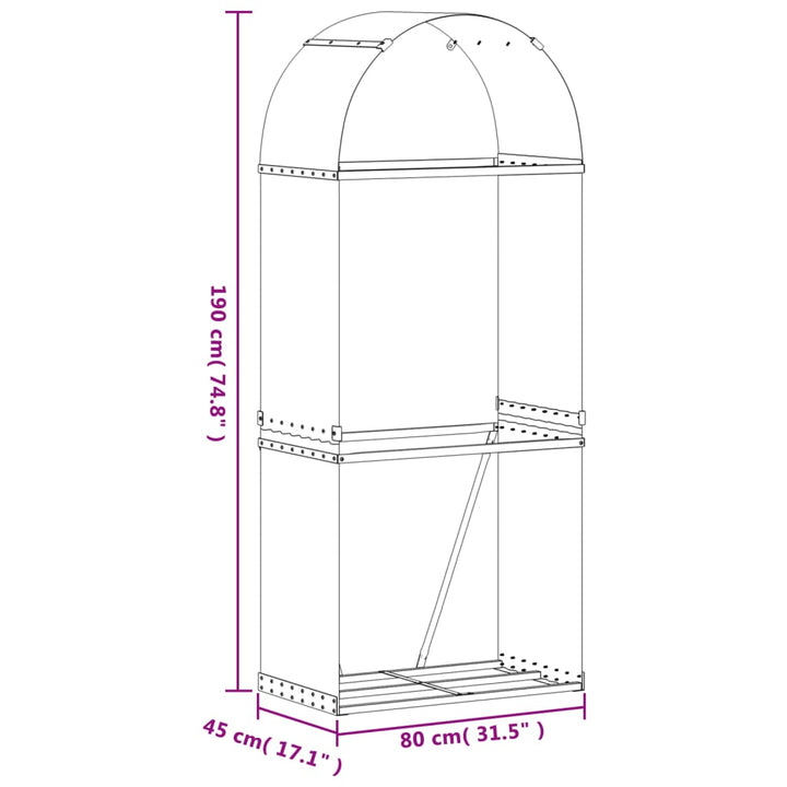 Haardhoutopslag 80x45x190 cm gegalvaniseerd staal lichtgrijs