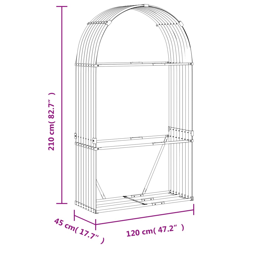 Haardhoutopslag 120x45x210 cm gegalvaniseerd staal lichtgrijs