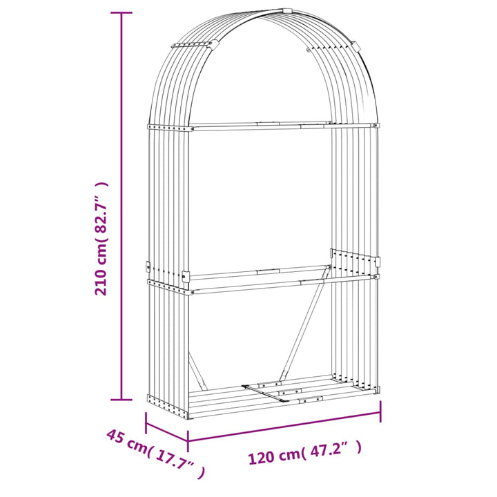 Haardhoutopslag 120x45x210 cm gegalvaniseerd staal lichtgrijs