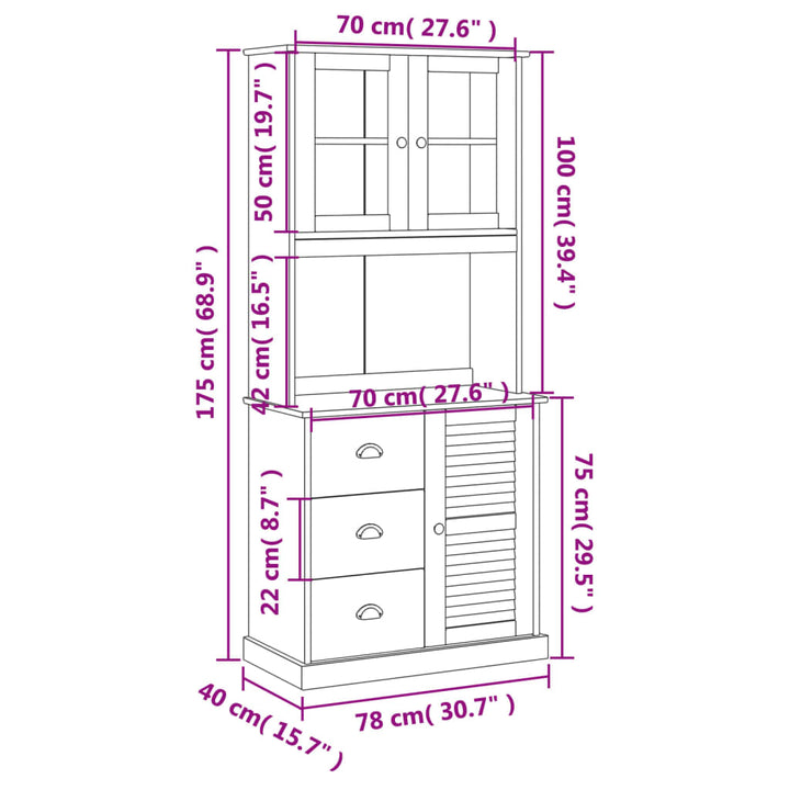 Hoge kast VIGO 78x40x175 cm massief grenenhout wit