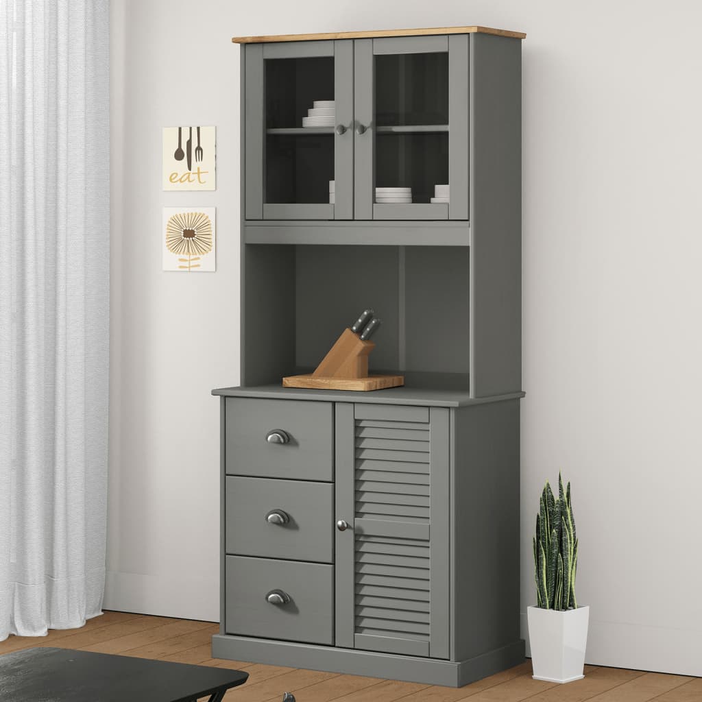 Hoge kast VIGO 78x40x175 cm massief grenenhout grijs