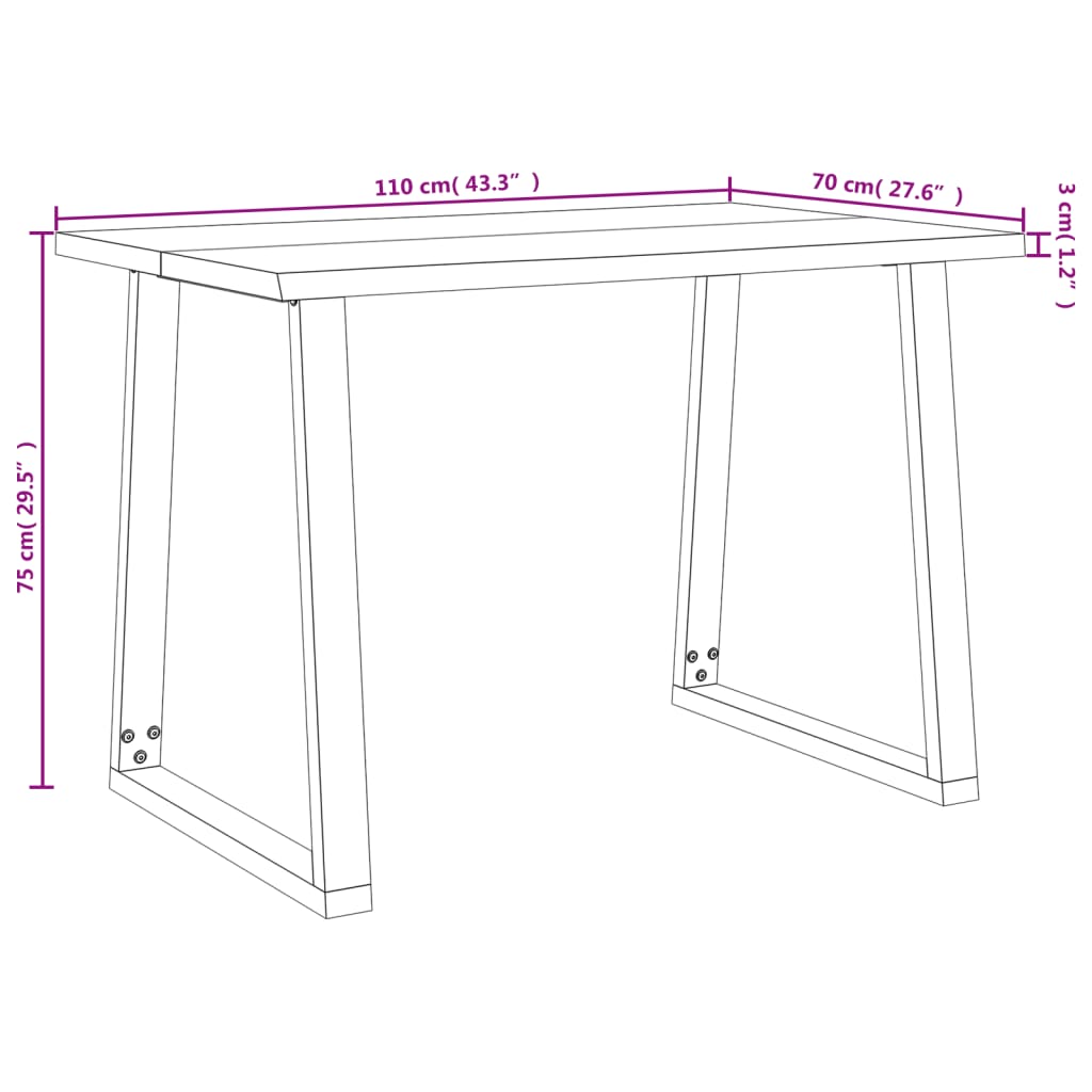 Eettafel met natuurlijke rand 110x70x75 cm massief acaciahout