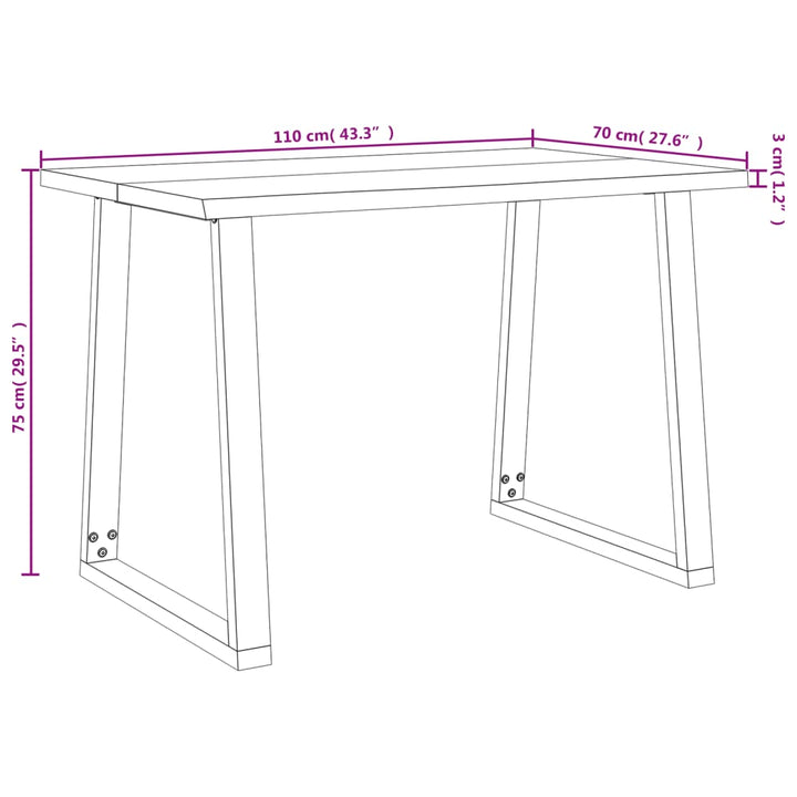 Eettafel met natuurlijke rand 110x70x75 cm massief acaciahout