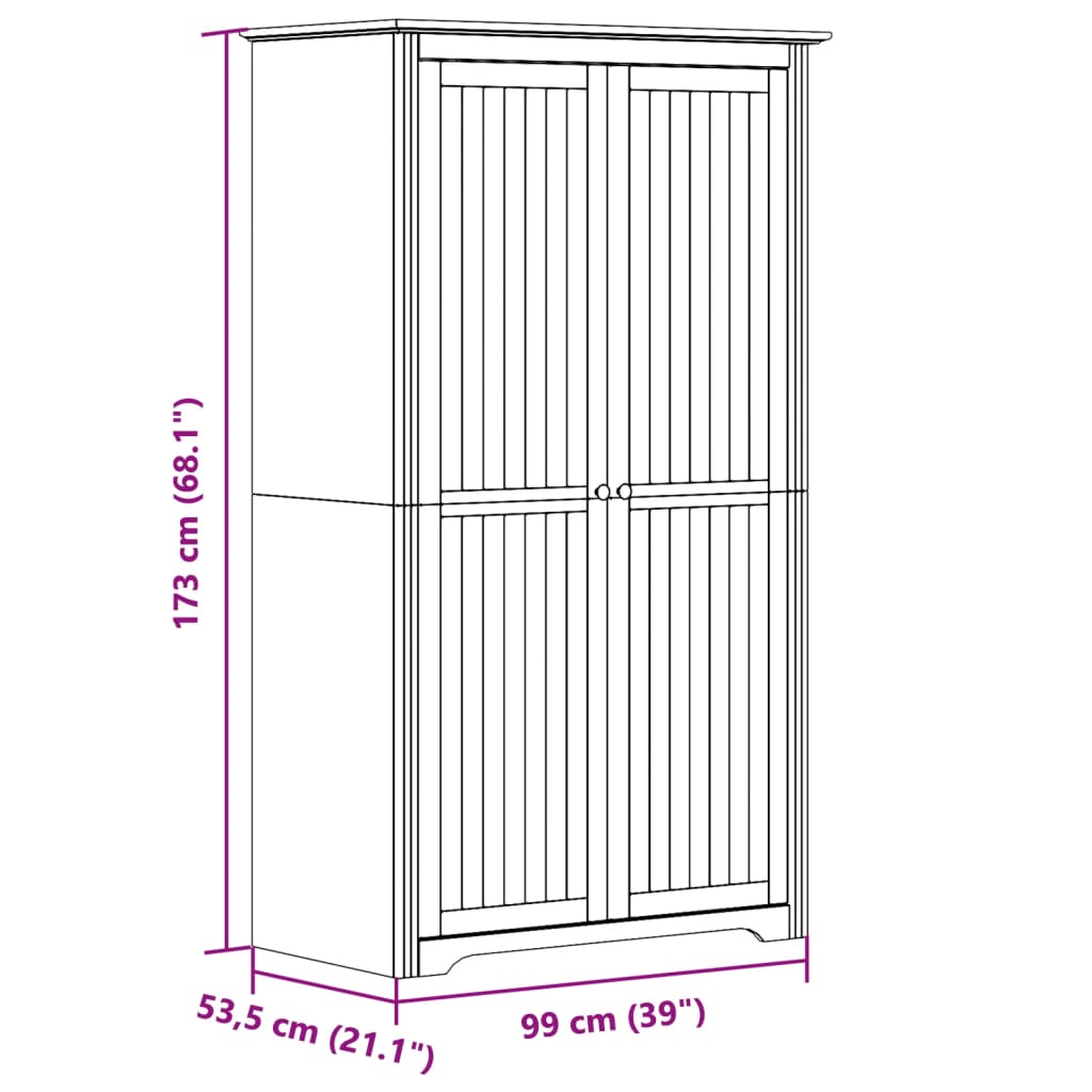 Kledingkast BODO 99x53,5x173 cm massief grenenhout grijs