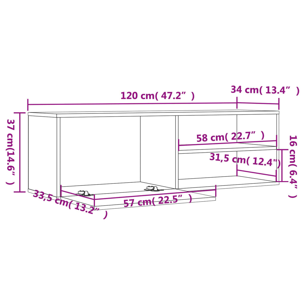 Tv-meubel 120x34x37 cm bewerkt hout bruin eikenkleur