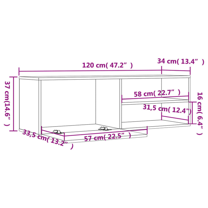 Tv-meubel 120x34x37 cm bewerkt hout bruin eikenkleur