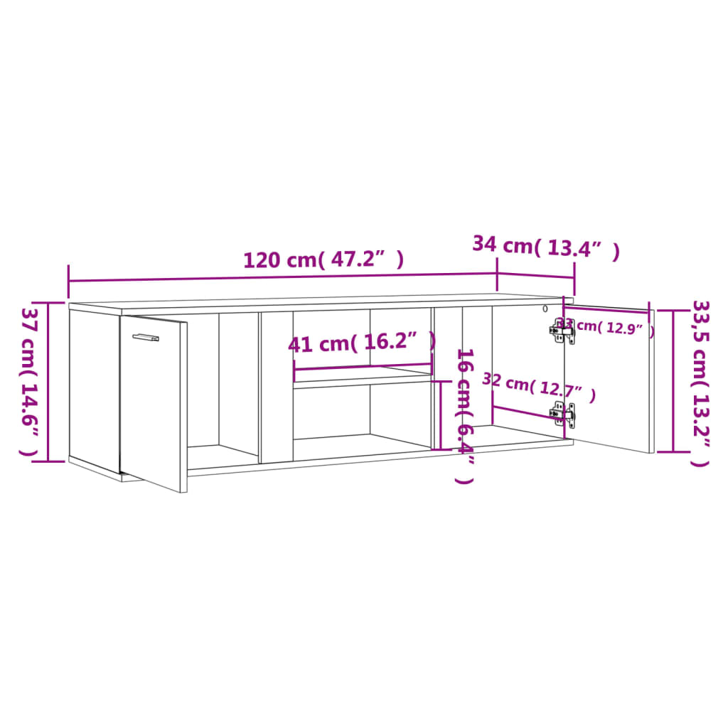 Tv-meubel 120x34x37 cm bewerkt hout bruin eikenkleur