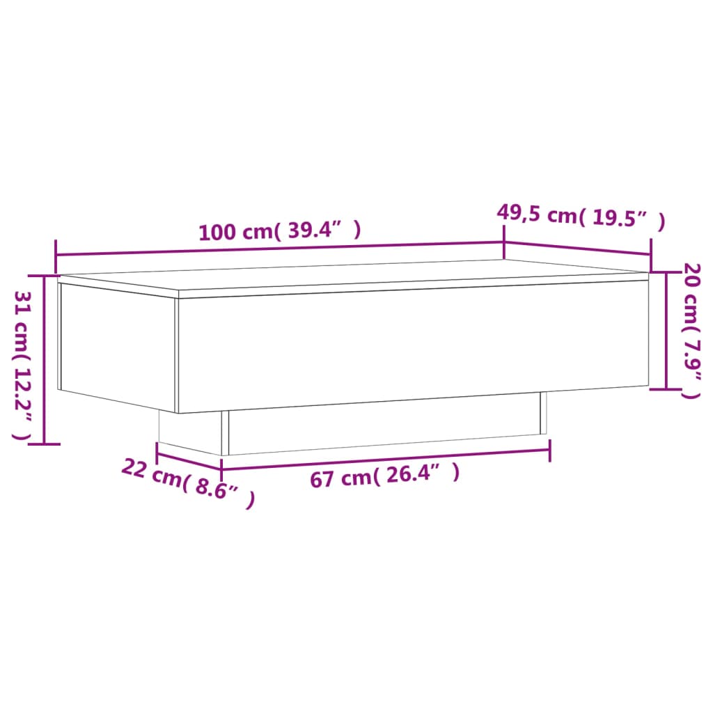 Salontafel 100x49,5x31 cm bewerkt hout bruin eikenkleur