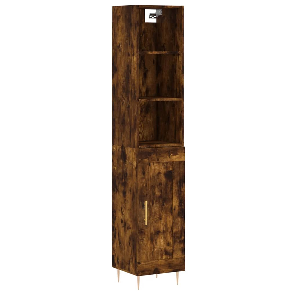 Hoge kast 34,5x34x180 cm bewerkt hout gerookt eikenkleurig