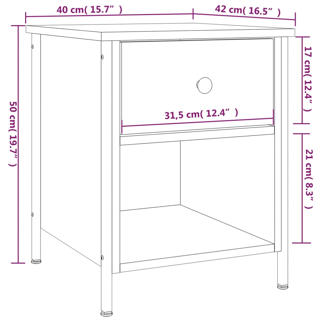 Nachtkastjes 2 st 40x42x50 cm bewerkt hout sonoma eikenkleurig