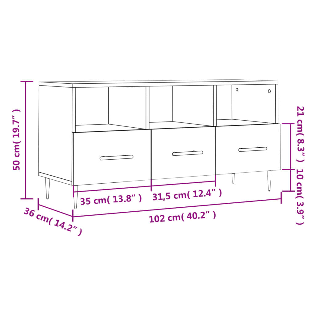 Tv-meubel 102x36x50 cm bewerkt hout gerookt eikenkleurig