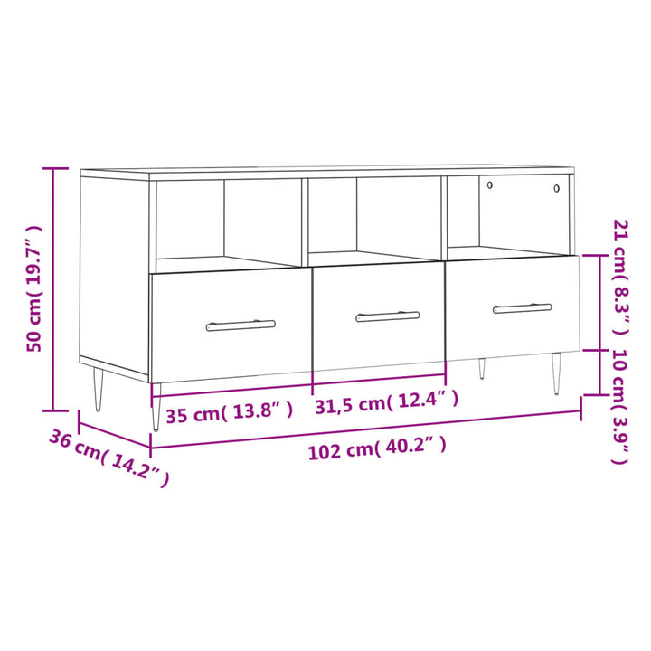 Tv-meubel 102x36x50 cm bewerkt hout gerookt eikenkleurig