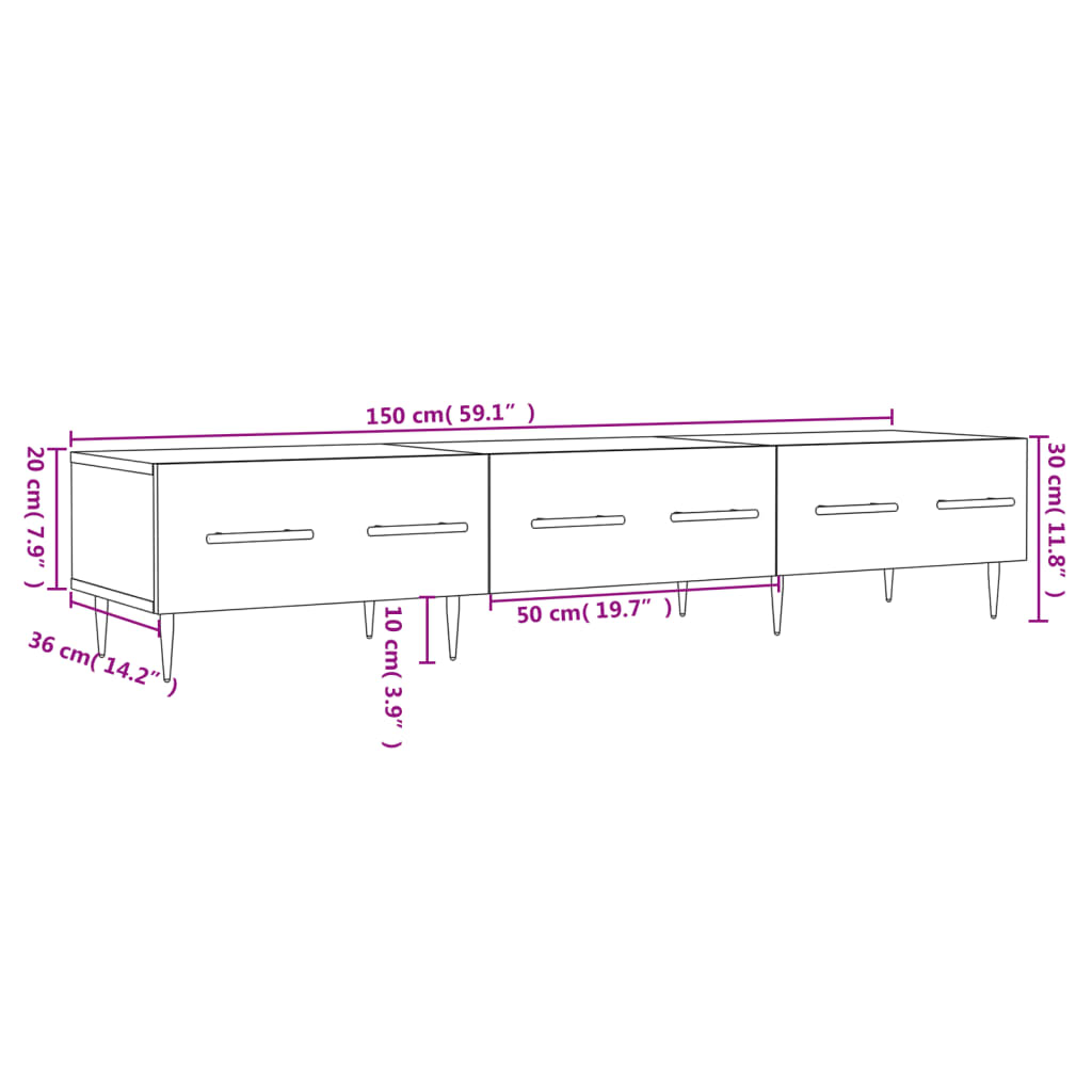 Tv-meubel 150x36x30 cm bewerkt hout grijs sonoma eikenkleurig