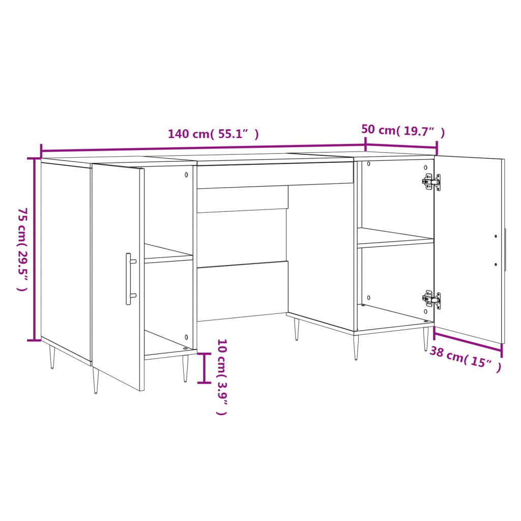 Bureau 140x50x75 cm bewerkt hout zwart