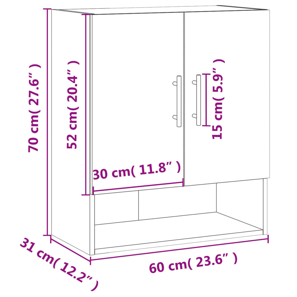 Wandkast 60x31x70 cm bewerkt hout zwart