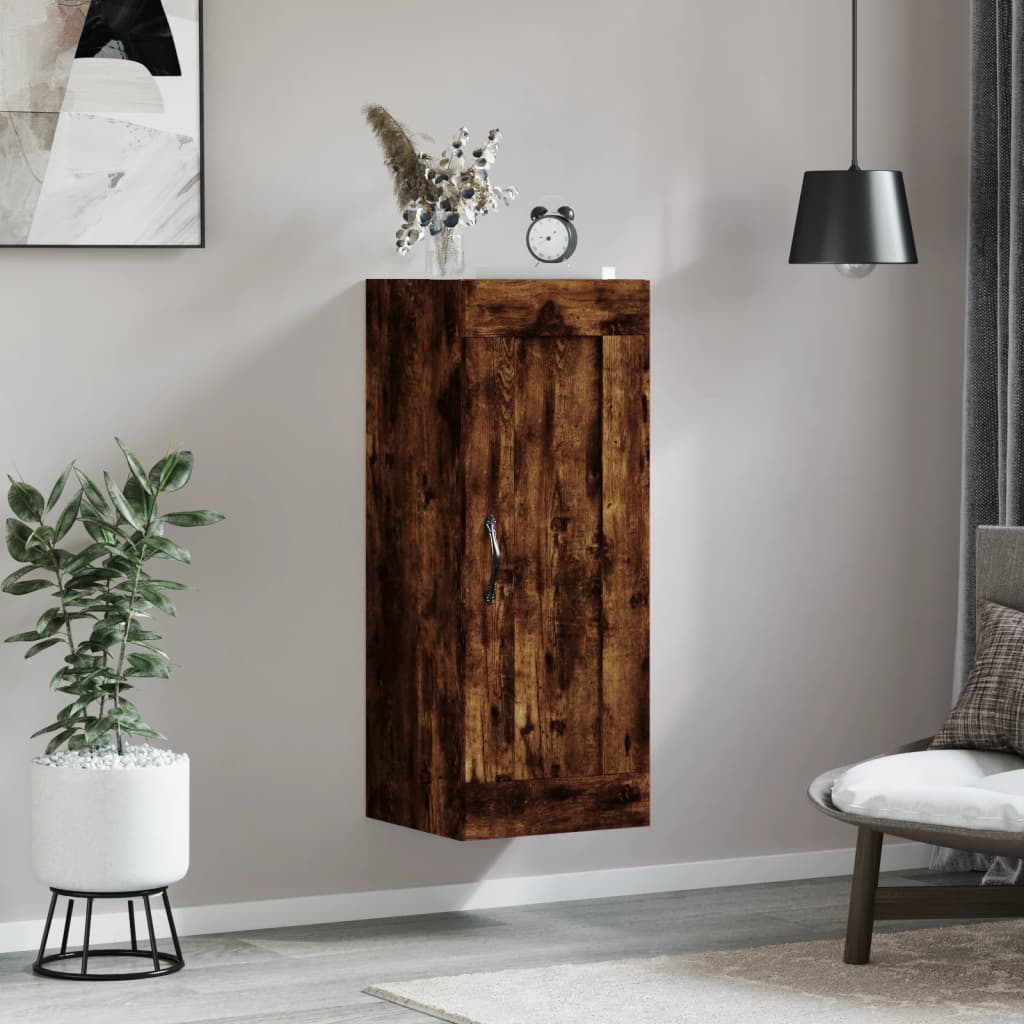 Wandkast 34,5x34x90 cm bewerkt hout gerookt eikenkleurig