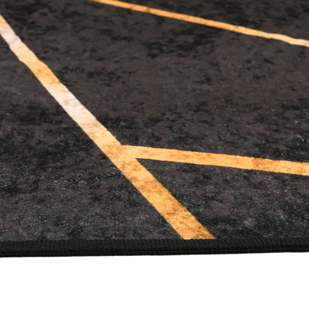 Vloerkleed wasbaar anti-slip 80x300 cm zwart en goudkleurig