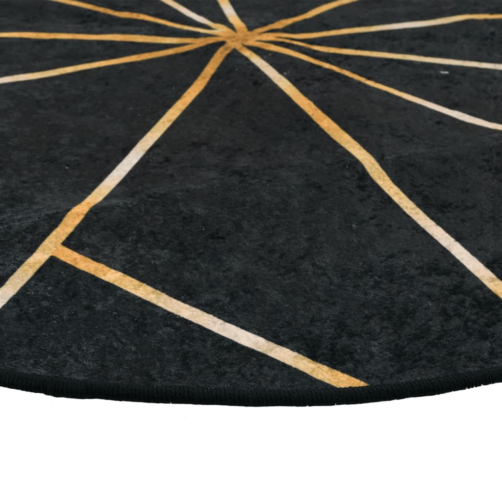 Vloerkleed wasbaar anti-slip ø 120 cm zwart en goudkleurig