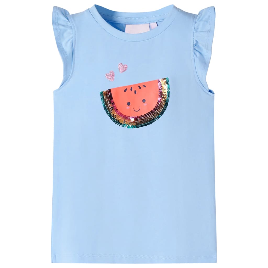 Kindershirt met ruches aan de mouwen 128 lichtblauw